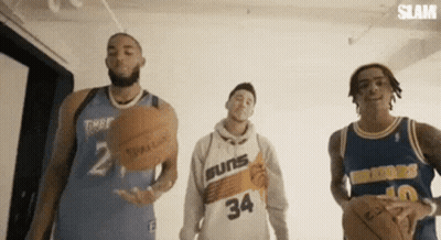 Three Men Holding Basketballs Standing Together GIF