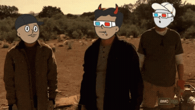 Three Men In 3D Glasses And A & MC Shirt GIF
