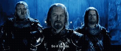 Three Men in Armor Saying So It Begins