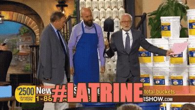 Three Men In Front Of Buckets And 2500 New Latrine Sign GIF
