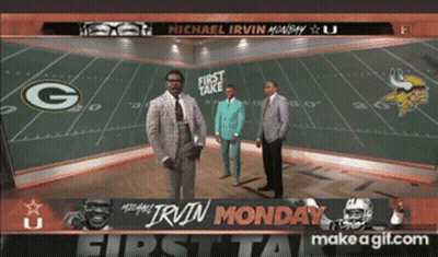Three Men In Front Of Football Field Saying First Take GIF