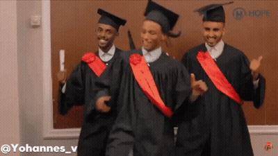 Three Men In Graduation Gowns Dancing Hope Chalkboard GIF