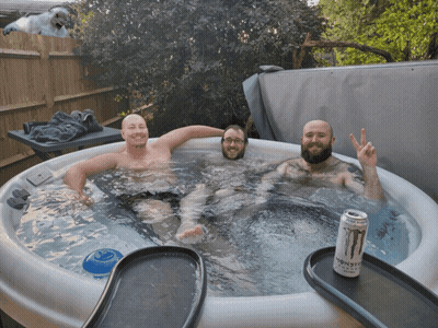 Three Men In Hot Tub With Monster Energy Drink GIF