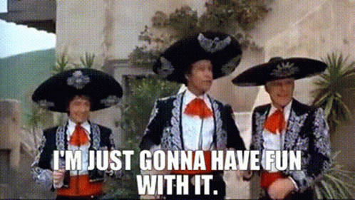Three Men In Mariachi Costumes Are Standing Next To Each Other And They Are Talking . GIF