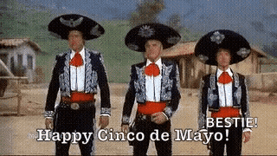 Three Men In Mariachi Costumes Saying Happy Cinco De Mayo GIF