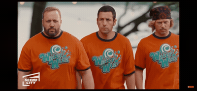 Three Men In Orange Water Wiz Shirts GIF