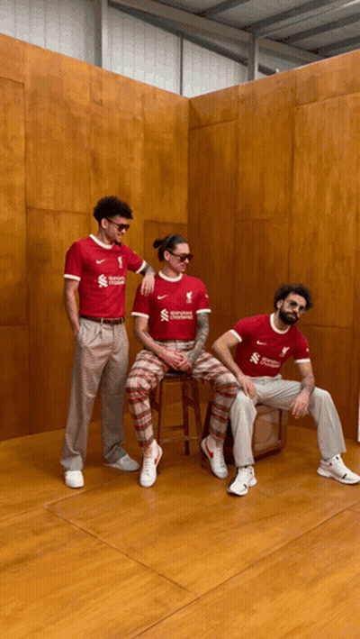 Three Men In Red Liverpool Shirts GIF