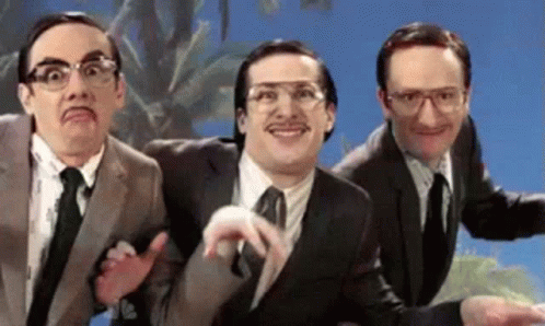 Three Men In Suits And Ties Are Standing Next To Each Other . GIF