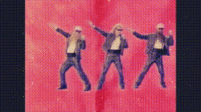 Three Men In Suits Dancing On Pink Background GIF