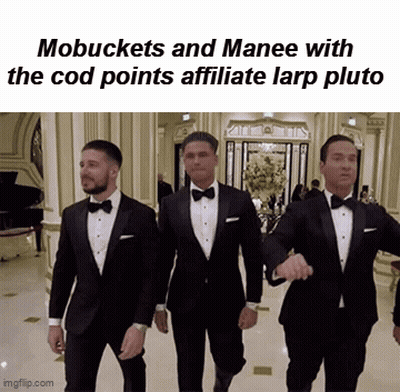Three Men In Tuxedos Walking Mobbuckets And Manee GIF