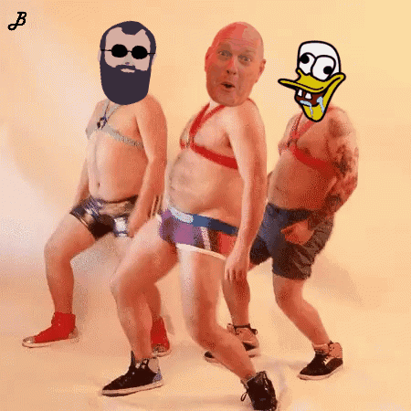 Three Men In Underwear Dancing With Duck Faces And Letter B GIF
