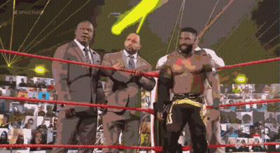 Three Men In Wrestling Ring With WWERaw GIF