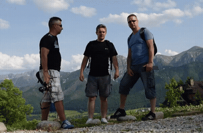 Three Men Mountain With T-Shirt Saying T-Shirt GIF