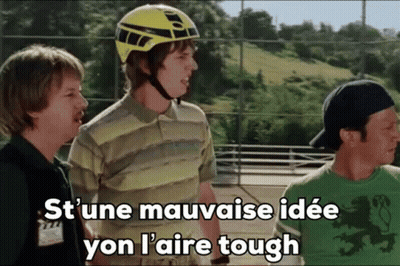 Three Men On A Skateboard One Wearing Yellow Helmet GIF