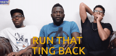 Three Men On Couch Saying Run That Ting Back GIF