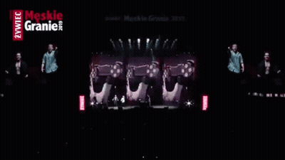 Three Men On Stage With Red Meskie Granie GIF
