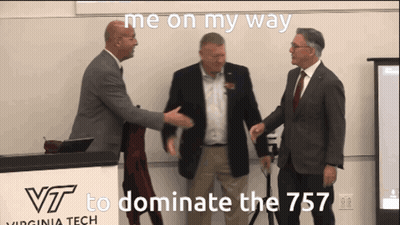 Three Men Shaking Hands In Front Of Virginia Tech Podium GIF