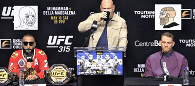 Three Men Sitting At UFC 315 Table GIF
