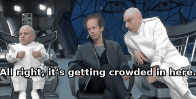 Three Men Sitting In Chairs Saying All Right It's Getting Crowded In Here GIF