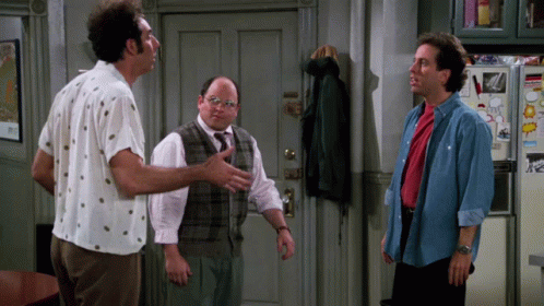 Three Men Standing In Front Of A Door With A Sticker On The Refrigerator That Says ' Snoopy ' GIF