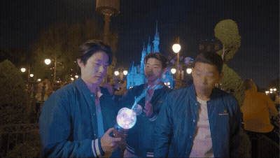 Three Men Standing In Front Of Castle Saying Focus Focus GIF