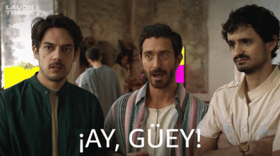 Three Men Standing One Says Ay Guey GIF