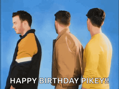 Three Men Standing Saying Happy Birthday Pikey GIF