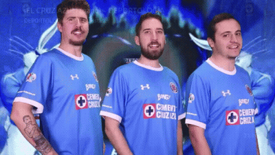 Three Men Wearing Blue Cement Cruz Shirts GIF