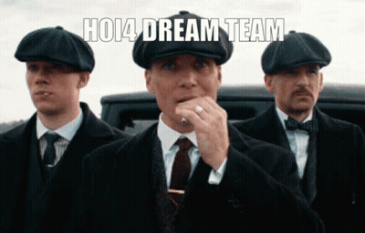 Three Men Wearing Suits And Hats Are Standing Next To Each Other With The Caption Ho14 Dream Team GIF