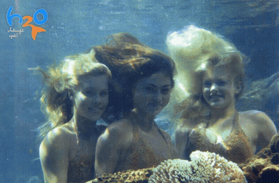 Three Mermaids Swimming With H2O Logo GIF