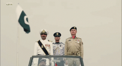 Three Military Men Saluting Green And White Flag GIF