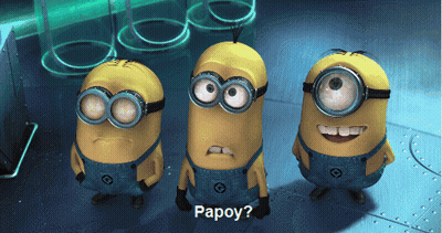 Three Minions Are Standing Next To Each Other And One Of Them Is Asking The Question " Papoy " GIF
