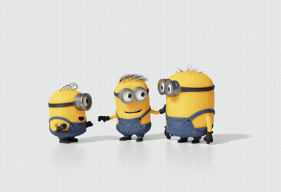 Three Minions Standing Together GIF