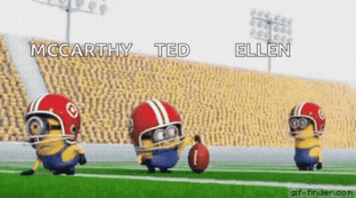 Three Minions Wearing Football Helmets Are Playing A Game Of Football . GIF