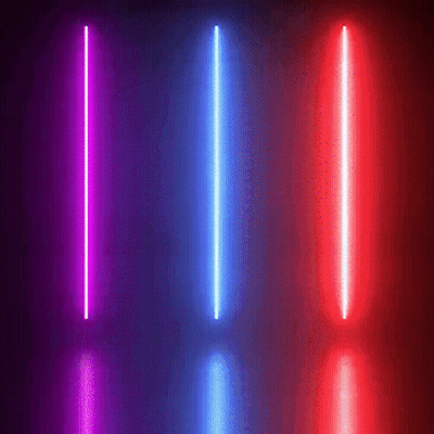 Three Neon Lights In Different Colors Shining In Dark GIF