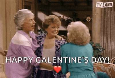 Three Older Women Hugging Happy Galentine's Day GIF