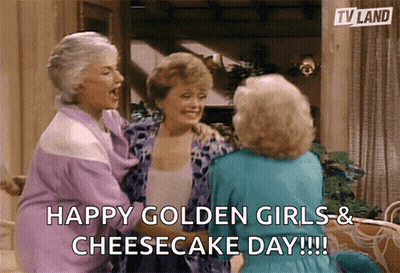 Three Older Women Hugging Happy Golden Girls Cheesecake Day