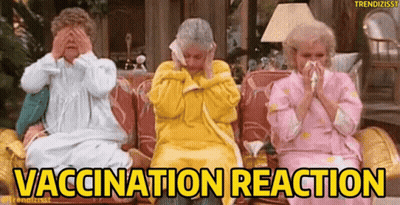 Three Older Women With Faces Covered Vaccination Reaction GIF