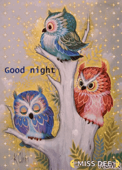 Three Owls On Branch Saying Good Night GIF