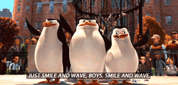 Three Penguins Cute Wave GIF