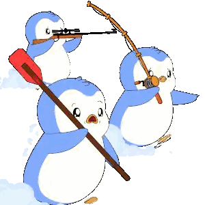Three Penguins Holding Fishing Rods And Sniper Rifle Sticker