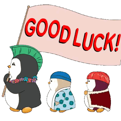 Three Penguins Holding Good Luck Banner Sticker