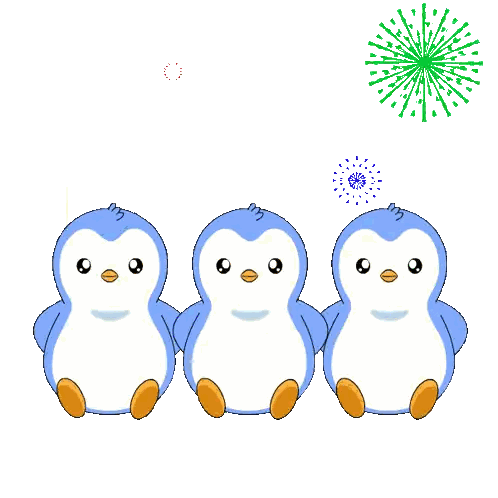 Three Penguins Holding Happy New Year Signs Sticker