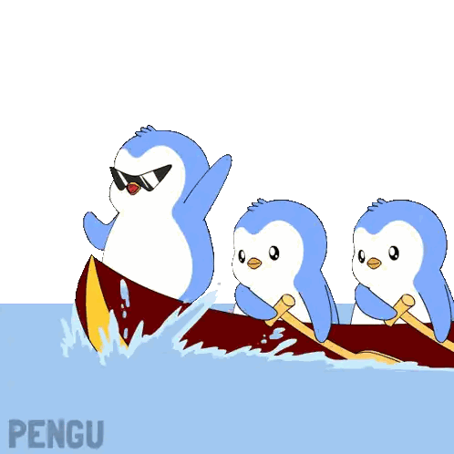 Three Penguins In Boat Pengu Sticker