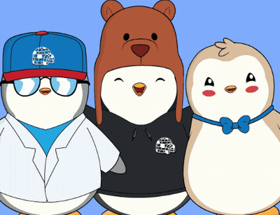 Three Penguins Posing With Globe Hat GIF