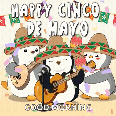 Three Penguins Singing And Playing Guitars GIF