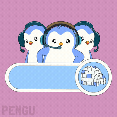 Three Penguins Wearing Headphones And A Contact Us Button GIF