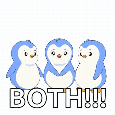 Three Penguins With A Heart On Their Heads And The Words I Love You Both GIF