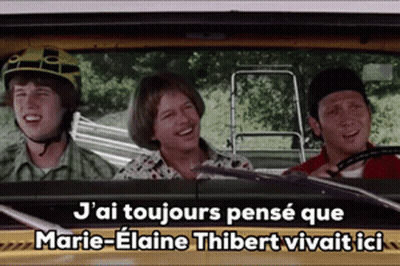 Three People In Car With J'ai Toujours Pensé Que Marie-Elaine Thibert Vivait Ici GIF