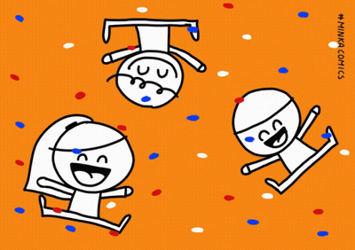 Three People Jumping With Confetti Comics GIF